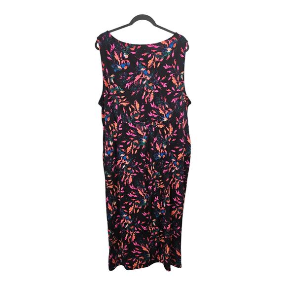 Torrid NWT Dress 3X Midi Sleeveless Stretch Floral Ruching Black Multicolor - Picture 2 of 10